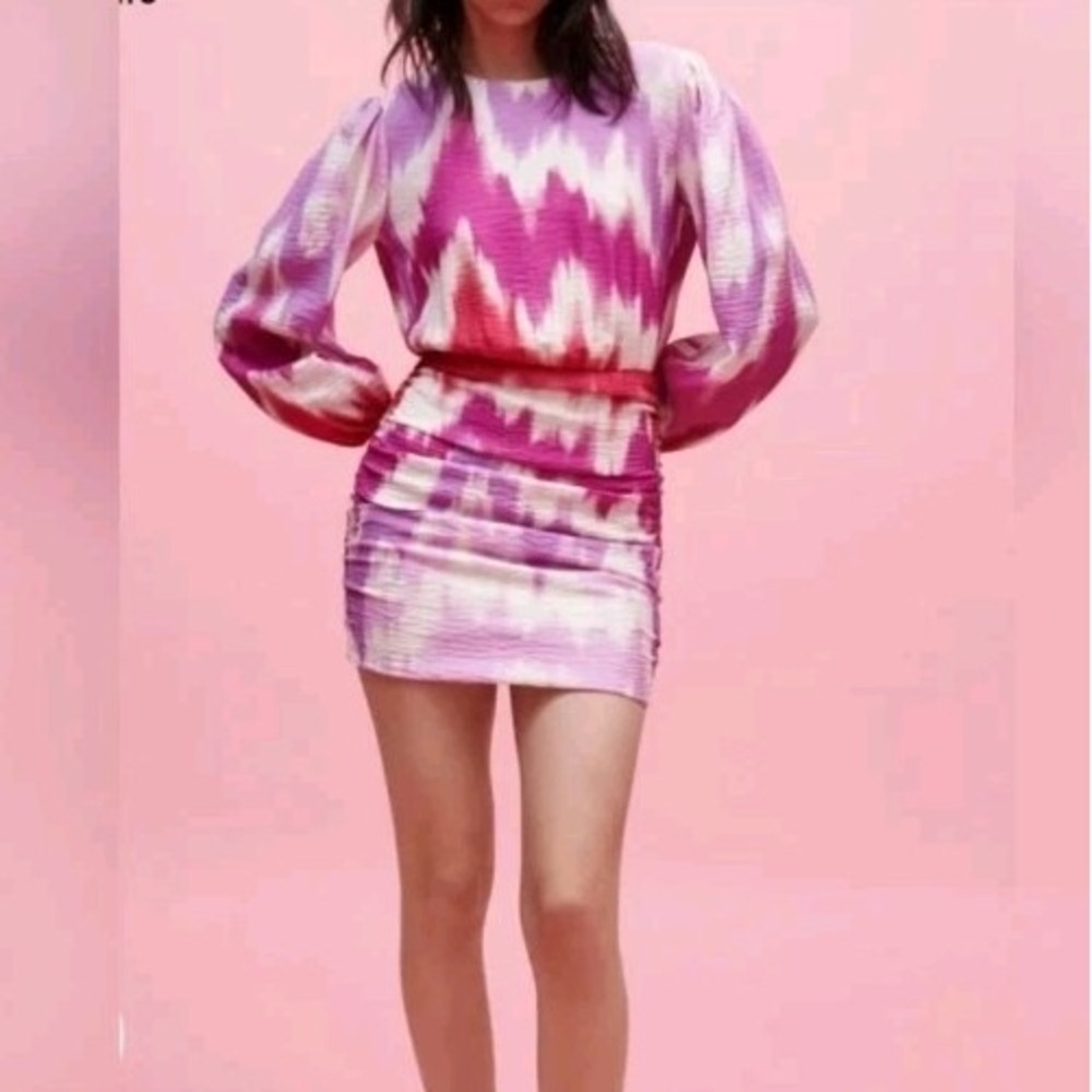 Maje Women's Ritie Tie-Dye Mini‎ Dress 10 Pink Purple $445 NWOT